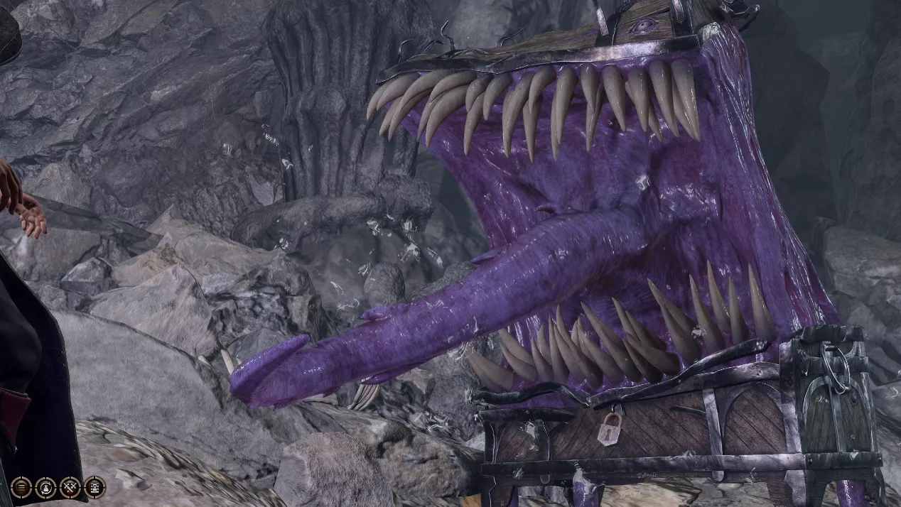 《柏德之门 3》开宝箱时会不小心开到，很粗的宝箱怪