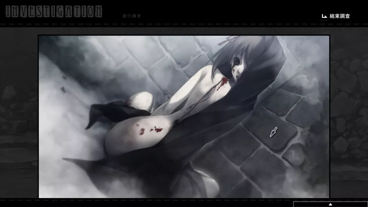 壳之少女-尸体呈现怪异姿态的犯罪现场，搭配美术风格有种诡异的感受